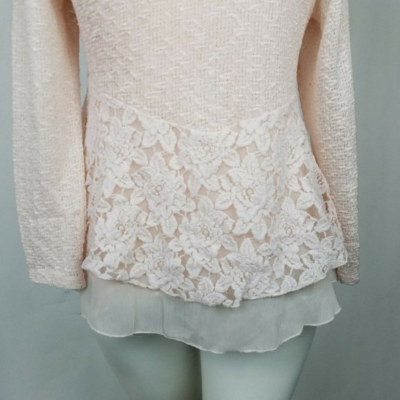 Style & Co Womens Sweater Pink Lace Inset Size L - Picture 6 of 9